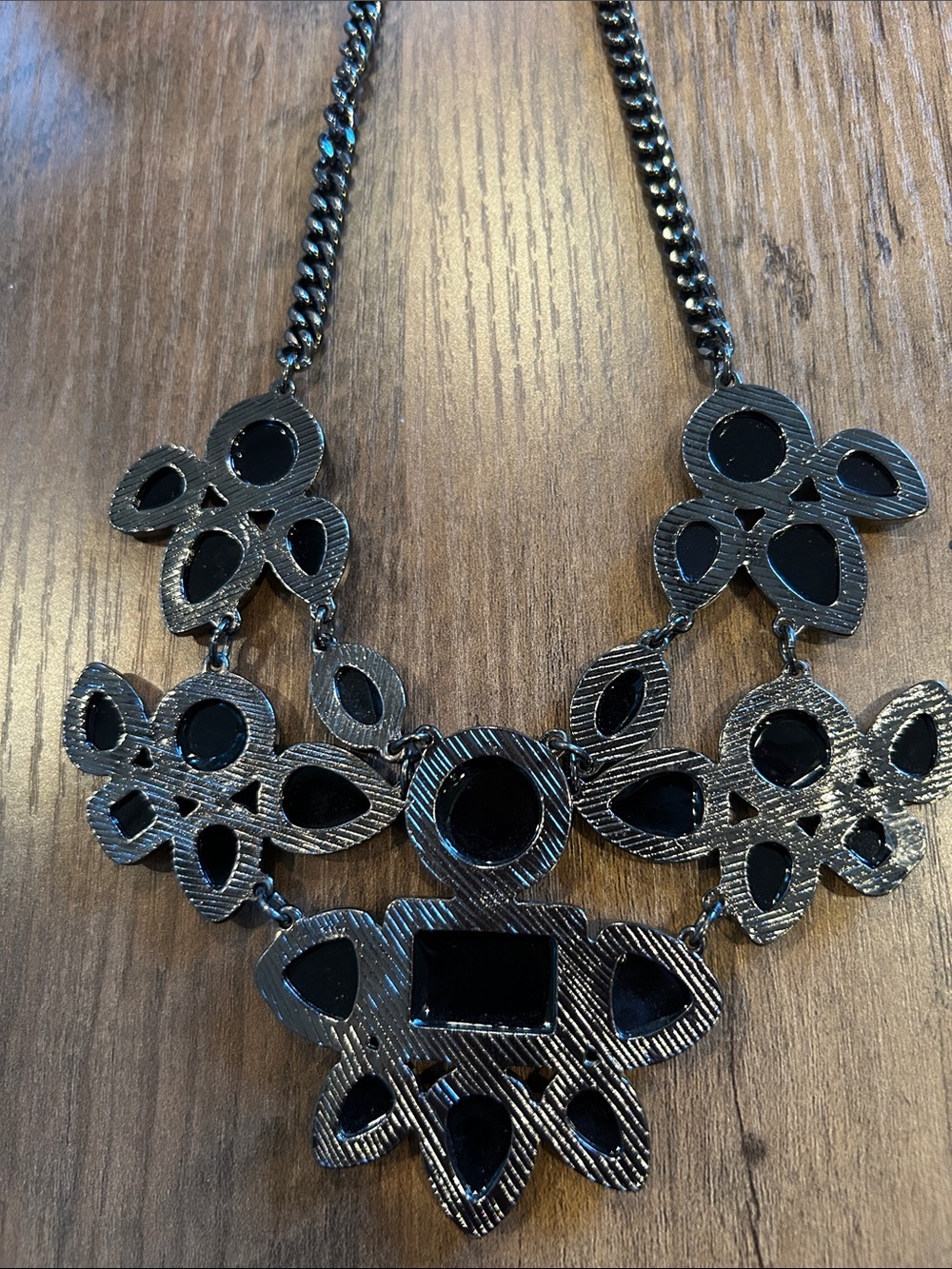 Black and Gunmetal Crystal Bib Necklace - Picture 4 of 4